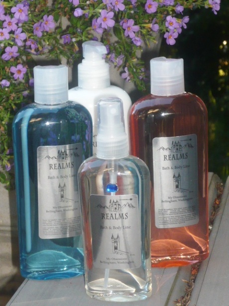 Realms shower gels, lotion and room spray