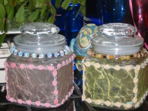 Thai Rice Paper Jars with ribbon accents and hand-beaded collars
